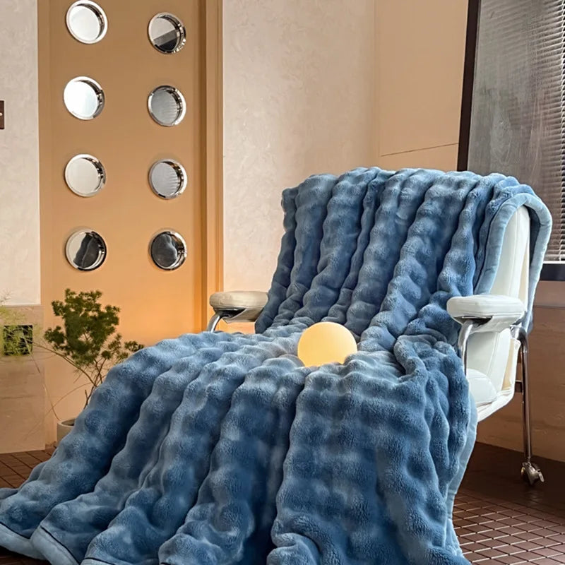 Afralia™ Cozy Bubble Faux Rabbit Fur Blanket: Warm Sofa & Bed Cover for All Seasons