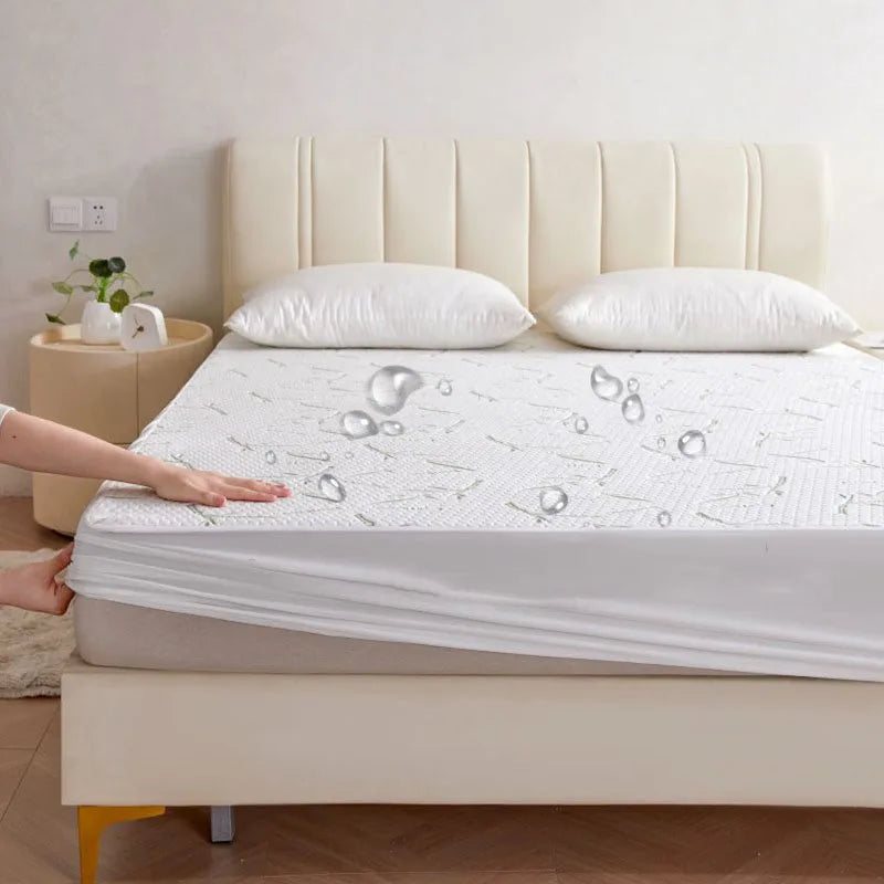 Afralia™ Bamboo Jacquard Waterproof Fitted Mattress Cover for Queen King Bed