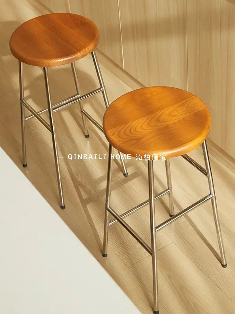 Afralia™ Round Iron Footstool: Casual Dining Bar Chair, Simple Household Chair