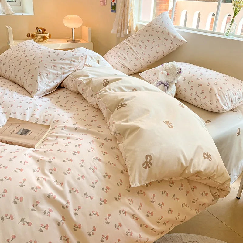 Afralia™ Cotton Cartoon Printed Bed Set with Non-Fading Floral Patterns for Adults
