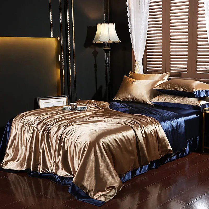 Afralia™ Silk Summer Bedding Set: Double-Sided Cooling Comforter & Soft Satin Sheet - Single/Double