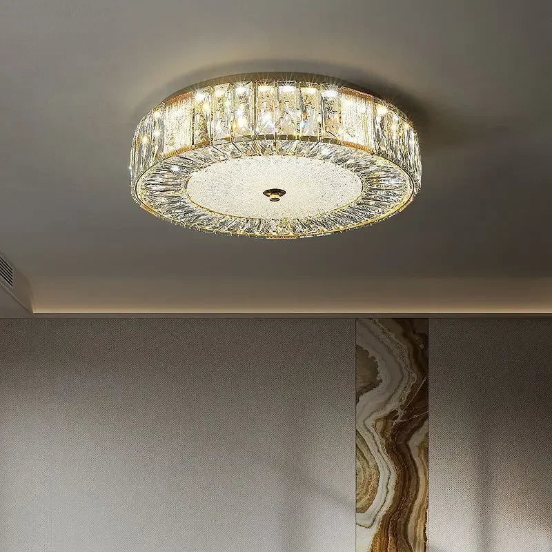 Afralia™ Golden Crystal Ceiling Chandelier: Modern Luxury LED Light Fixture for Living Room