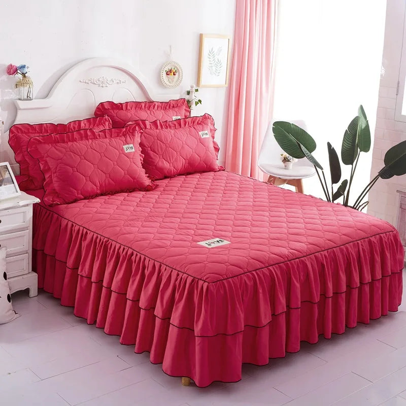 Afralia™ Mixed Color Single Bed Skirt Mattress Cover Quilted Anti-Slip Dustproof Topper
