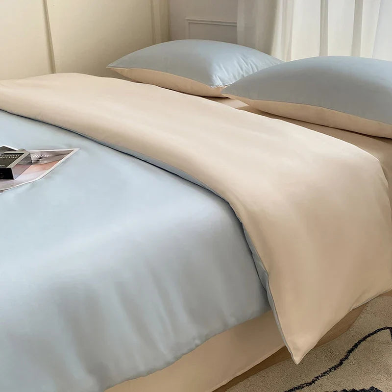 Afralia™ Silky Rayon Bedding Set: Solid Color Duvet, Fitted Sheet, Pillowcase - Queen King Size