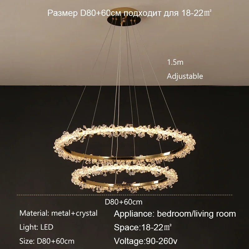 Afralia™ Crystal Ring Pendant Light for Modern Living Room, Dining, Bedroom - French Light Luxury