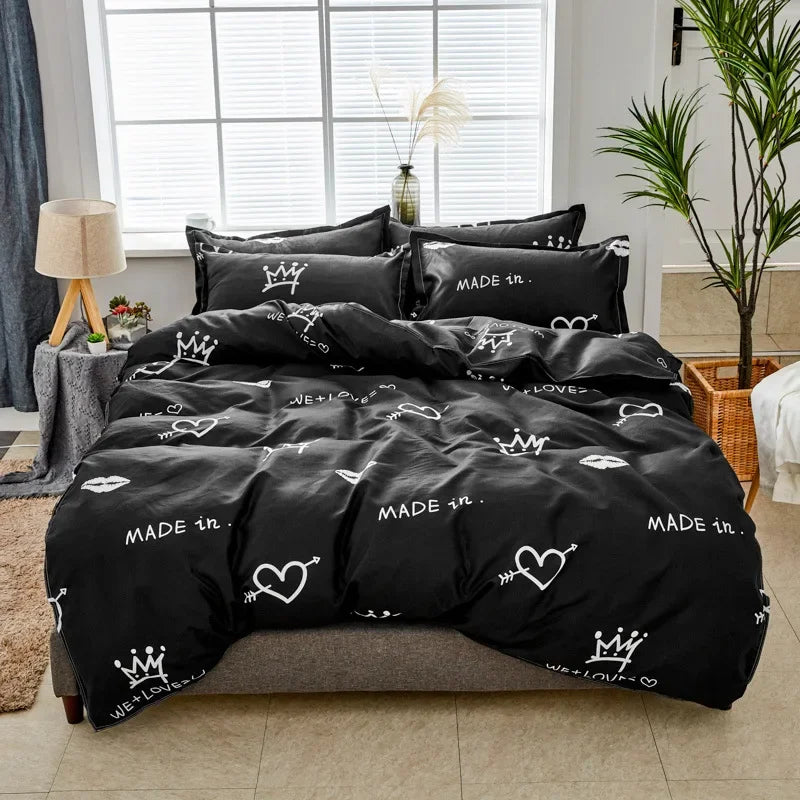 Afralia™ Nordic Style Letter Print Bedding Set, Single/Double/Queen/King Size, Soft & Non-Pilling Comforter Kit.