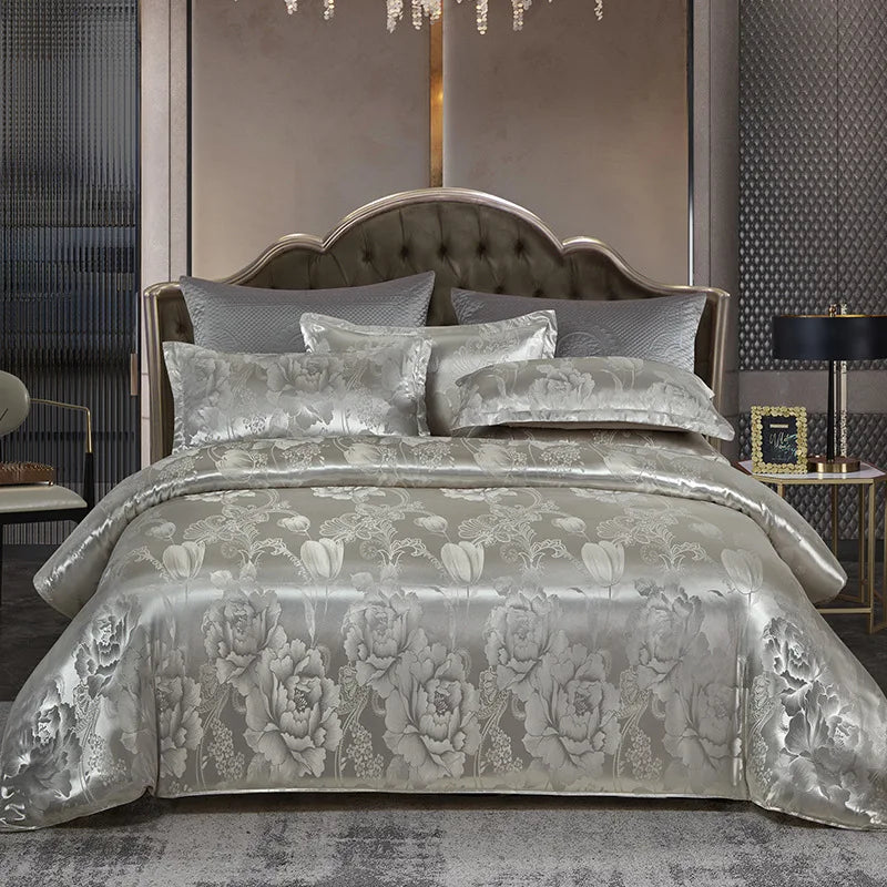 Afralia™ Jacquard Satin Summer Bedding Set - Elegant & Skin Friendly Duvet Cover - Single/Double Size