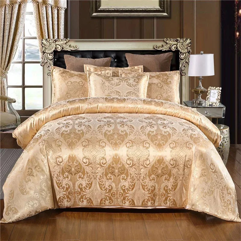 Afralia™ Jacquard Satin Luxury Bedding Set - Queen Size Luxe Duvet Cover Set