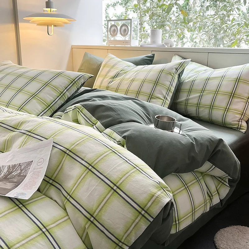 Afralia™ Striped Gird Cotton Bedding Set: Skin-Friendly & Non-Fading for All Seasons