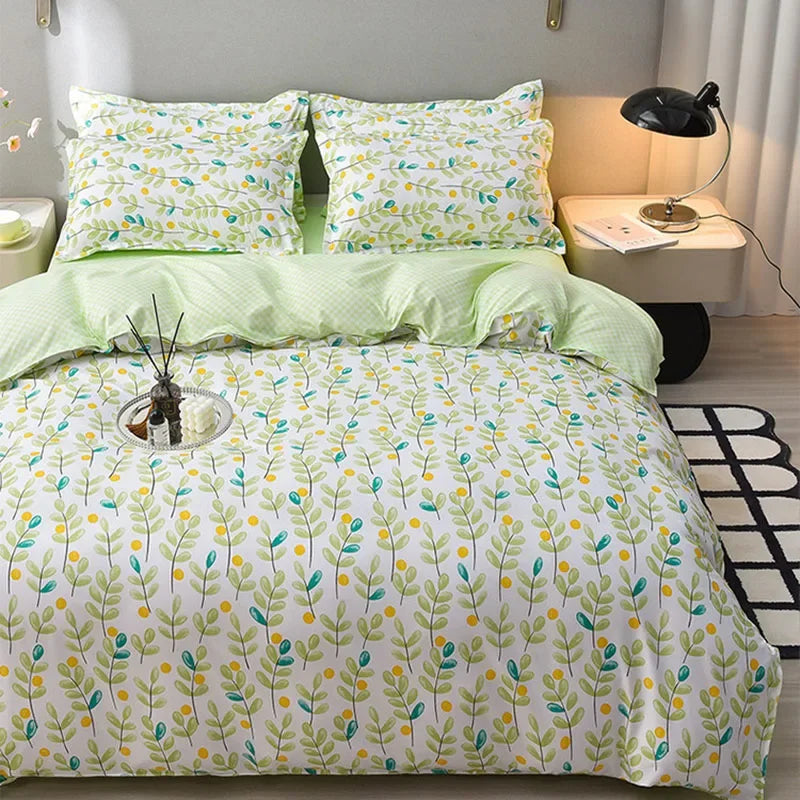 Afralia™ Plant Print Bedding Set: Skin-Friendly Duvet Cover & Bedsheet for All Seasons