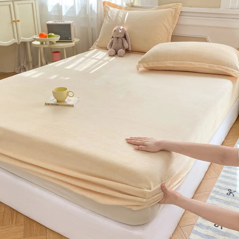 Afralia™ Winter Milk Velvet Fitted Sheet Set - Soft & Warm Mattress Cover