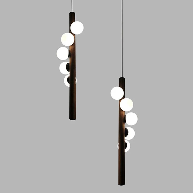 Afralia™ Nordic Walnut Glass Pendant Chandelier - Dimmable Restaurant Decor Lighting