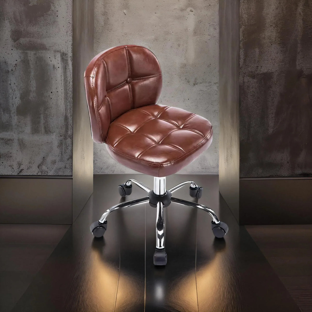 Afralia™ Velvet Office Stool with Wheels Low Back Swivel Dressing Chair Height Adjustable