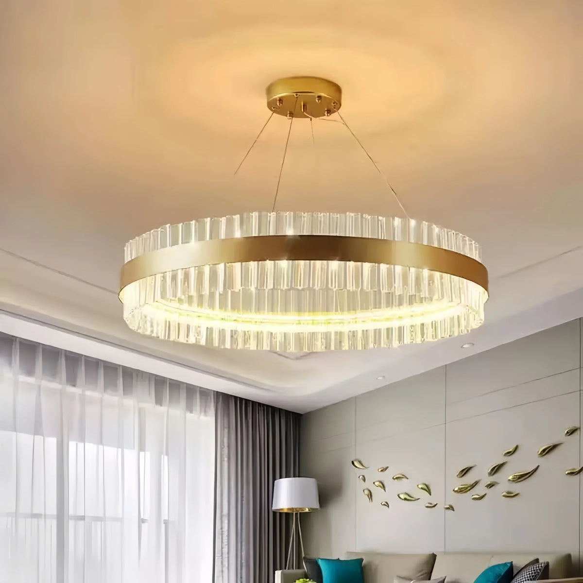 Afralia™ Luxury Gold Round LED Chandelier Contemporary Pendant Light
