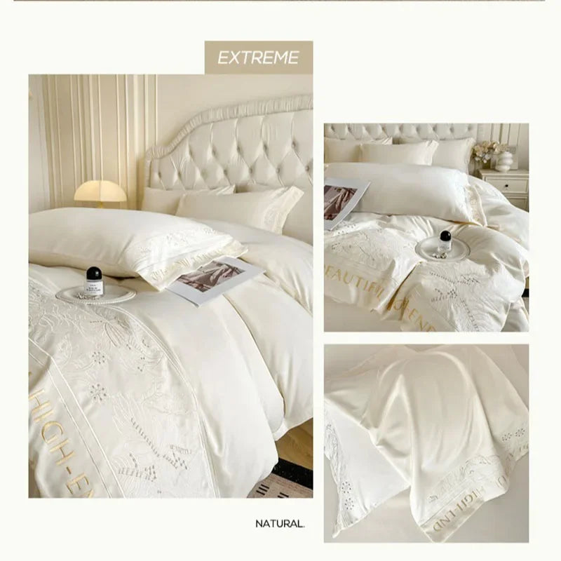 Afralia™ Embroidery Faux Silk Bedding Set Double Bedsheet Kit
