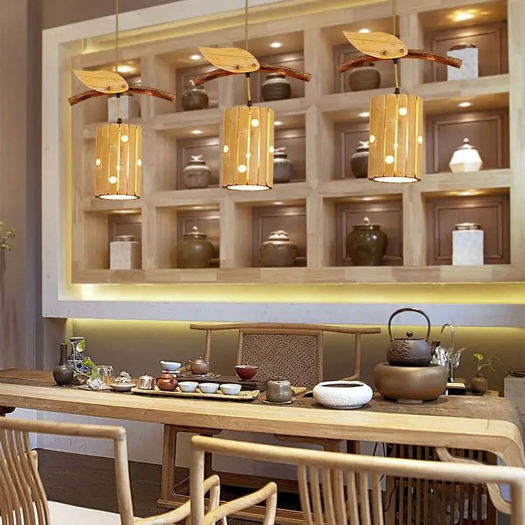 Afralia™ Bamboo Art Chandelier: Retro Korean Living Room Lights for Tea House & Restaurant