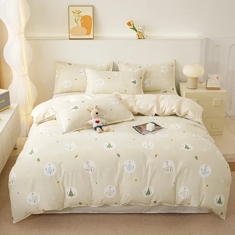 Afralia™ Plant Print Bedding Set: Skin-Friendly Duvet Cover & Bedsheet for All Seasons