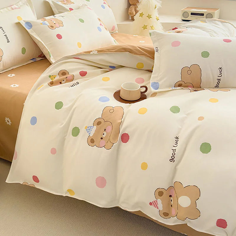 Afralia™ Cozy Flower Print Bedding Set: Brushed Cotton, Skin-Friendly, Soft, Thick, 4Pcs