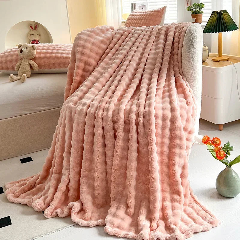 Afralia™ Soft Plush Faux Rabbit Fur Throw Blanket - White Striped Luxury Fluffy Blanket