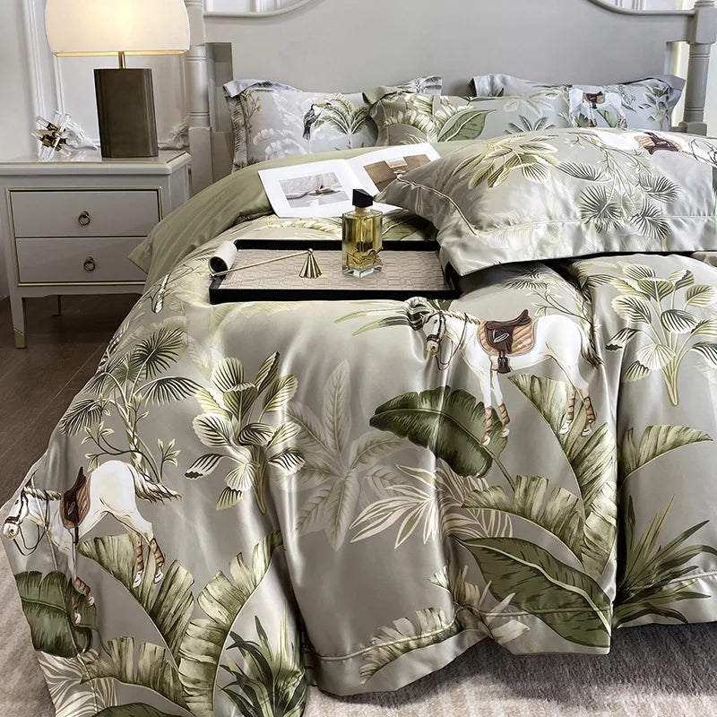 Afralia™ 3D Printed Faux Silk Bedding Set - Cooling, Skin-Friendly, Non-Fading Comfort