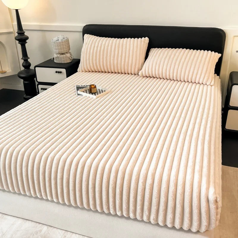 Afralia™ Winter Faux Rabbit Velvet Fitted Bed Sheet - Single Bed Cover High-Quality Thickened