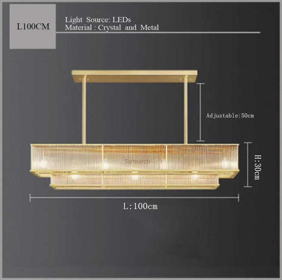 Afralia™ Golden Brass Linear Crystal Chandelier - Luxury Pendant Light for Home