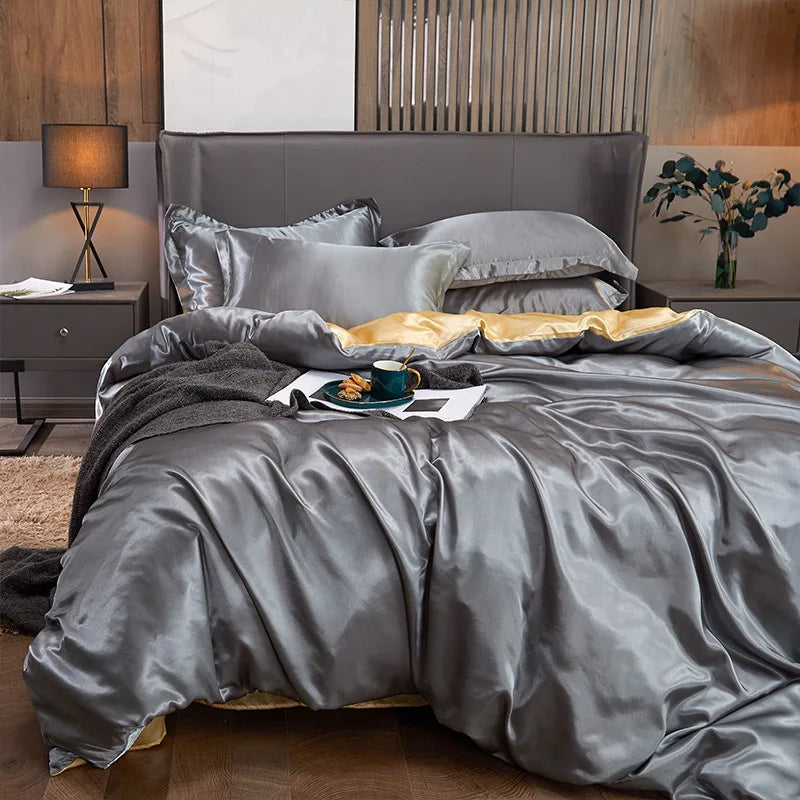Afralia™ Solid Color Ice Rayon Cooling Bedding Set - King/Queen Size Skin-Friendly Fitted Sheet