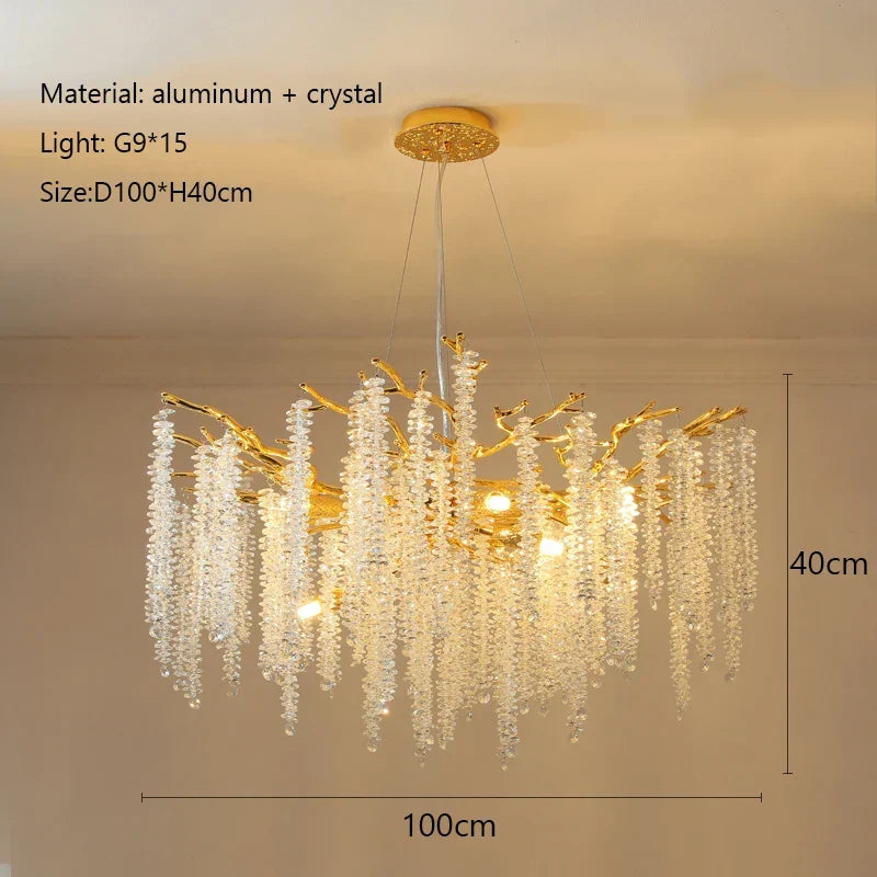 Afralia™ Luxury Crystal Ceiling Chandelier LED Pendant Lamp for Living Dining Bedroom