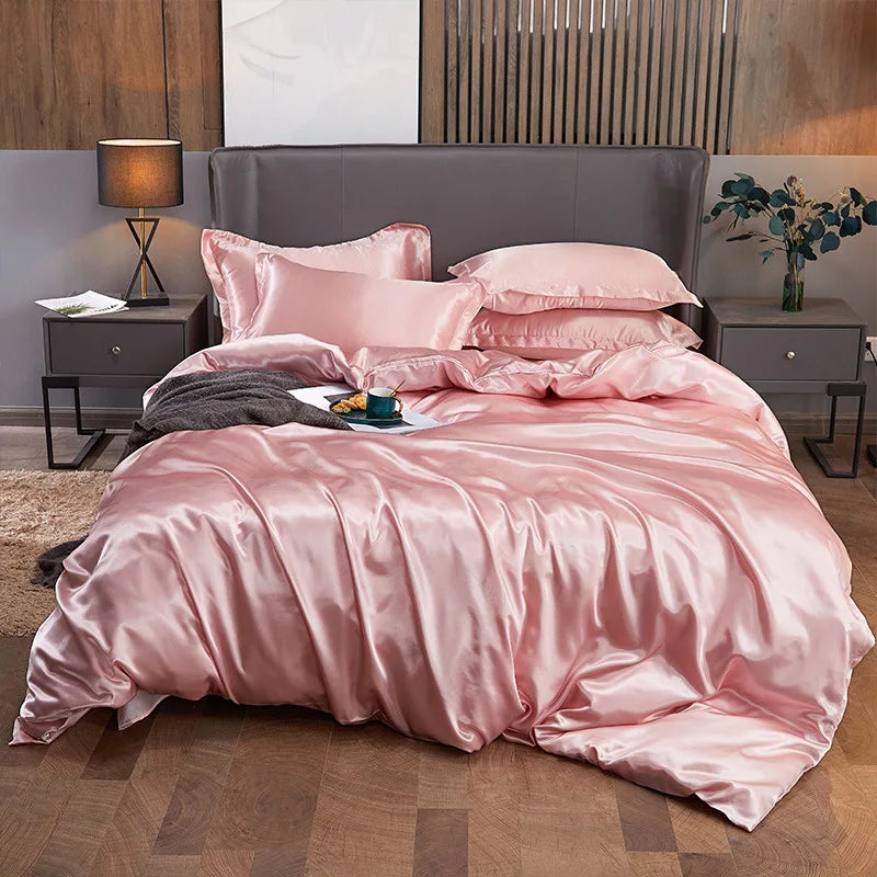 Afralia™ Solid Color Ice Rayon Cooling Bedding Set - King/Queen Size Skin-Friendly Fitted Sheet