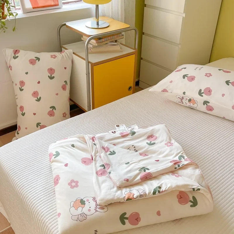 Afralia™ Cartoon Patchwork Summer Cooling Blanket Lightweight Air Condition Comforter