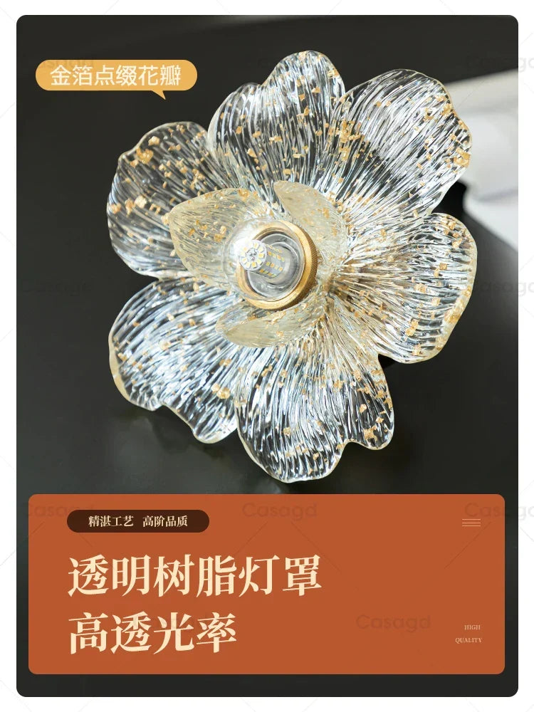 Afralia™ Walnut Wood Petal Pendant Lamp - Three Headed Lotus Rhyme Table Lamp