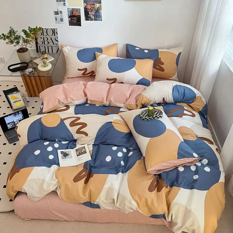Afralia™ Nordic Cotton Bedding Set Duvet Cover with Sheets Single Queen Decor