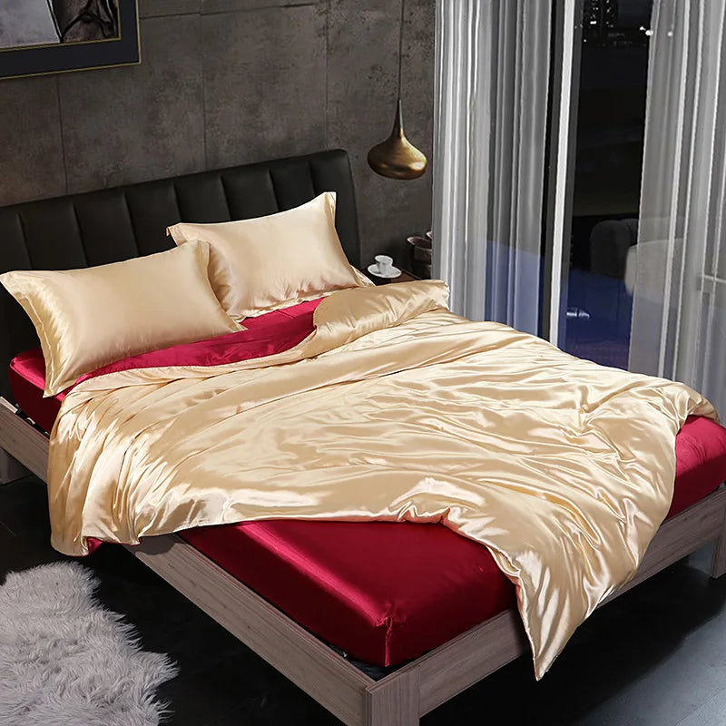 Afralia™ Silk Summer Bedding Set: Double-Sided Cooling Comforter & Soft Satin Sheet - Single/Double