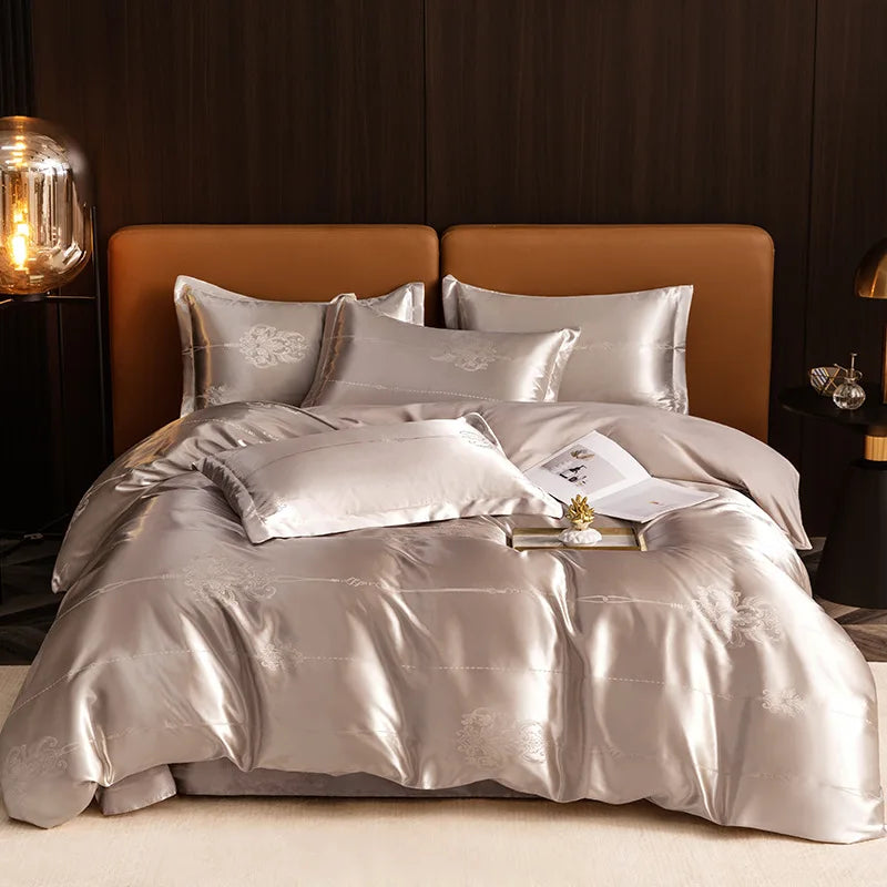 Afralia™ Jacquard Satin Summer Bedding Set - Elegant & Skin Friendly Duvet Cover - Single/Double Size