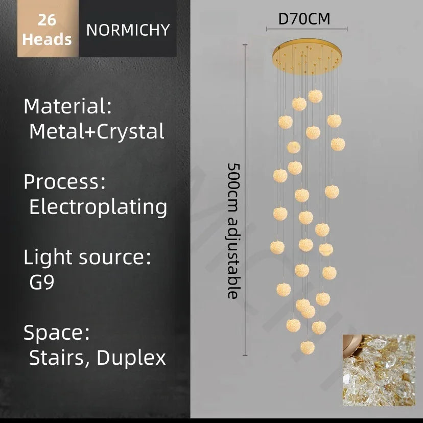 Afralia™ LED Glass Ball Chandelier for Staircase Duplex Villa Loft Hollow Living Room