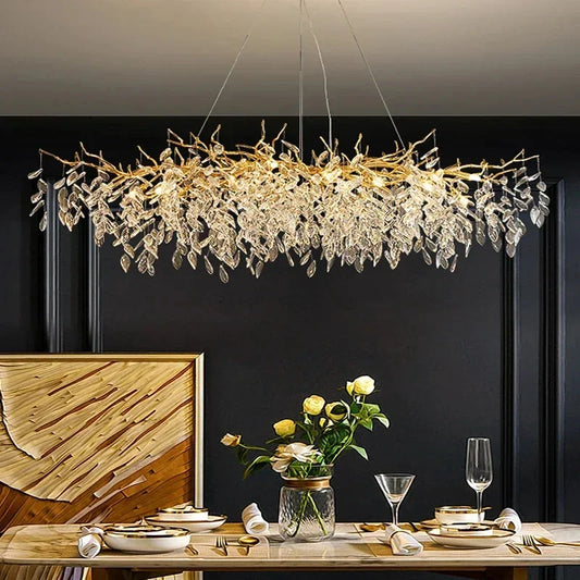 Afralia™ Gold Crystal LED Chandelier for Living Dining Bedroom, Luxury Ceiling Pendant Fixture