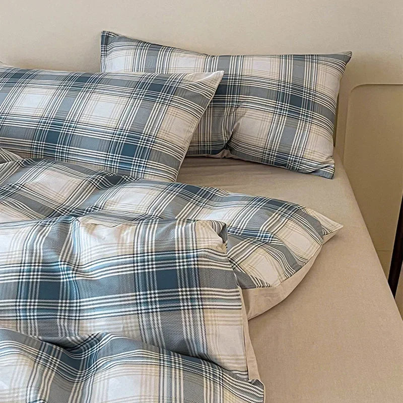 Afralia™ Soft Cotton Grid Printed Bedding Set for Single/Double Bed