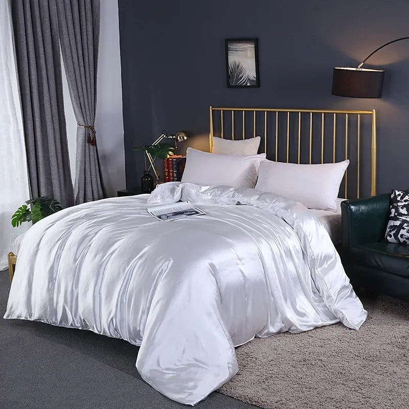 Afralia™ Mulberry Silky Queen Duvet Cover Smooth Luxury Satin King Size Blanket