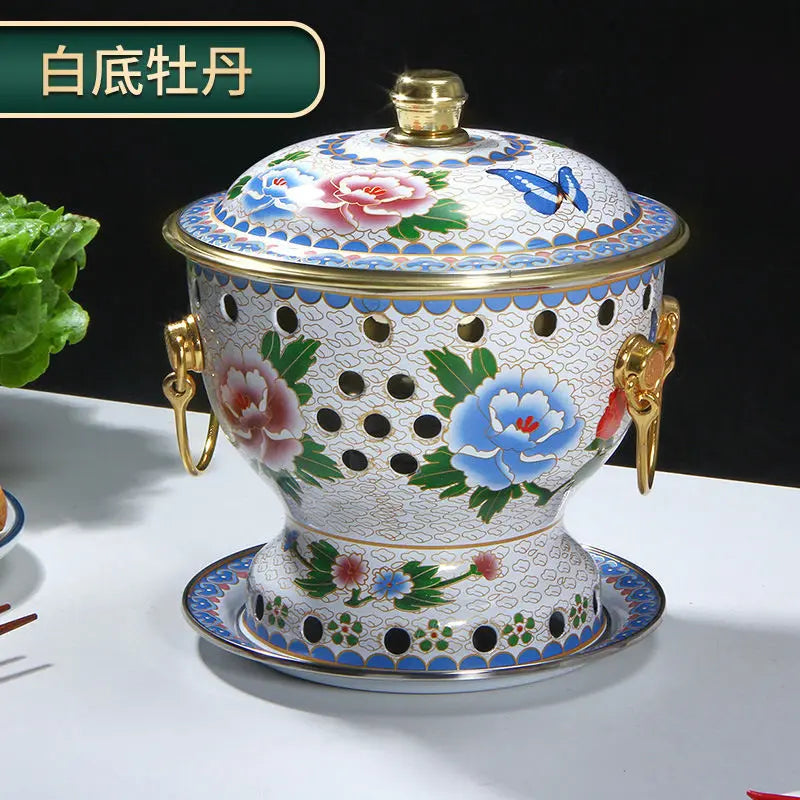 Afralia™ Mini Enamel Hotpot with Alcohol Burner, Pure Copper Single Serving Oil Boiler