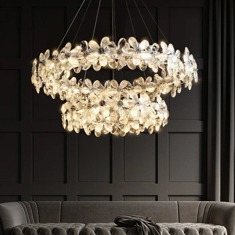 Afralia™ Chrome Petal Crystal Chandeliers: Luxury LED Ceiling Pendant Lights for Home Decor