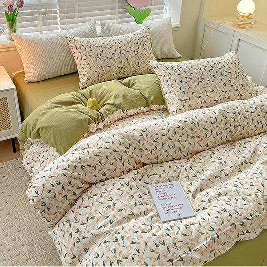 Afralia™ Double-Layer Yarn Printed Cotton Quilt Cover Set - Queen/King/Double/Single Bed
