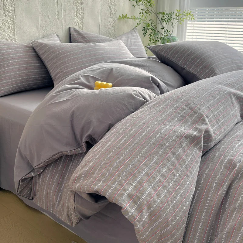 Afralia™ Luxury Striped Jacquard Cotton Bedding Set - Ultra Soft Duvet Cover Kit