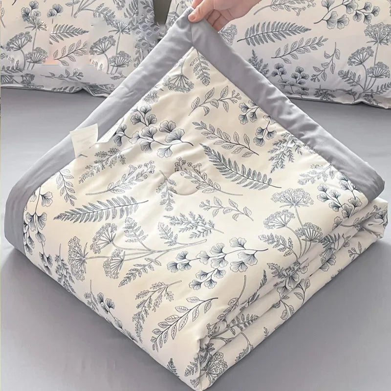 Afralia™ Fashion Flower Print Cool Blanket for Summer Comforter Single Double Bed Home Decor