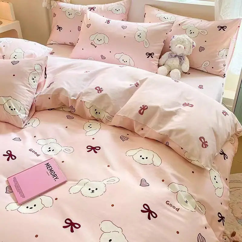 Afralia™ Cartoon Print Bedding Set: Breathable Duvet Cover, Bed Sheet, Pillowcases - Double & Single Sizes
