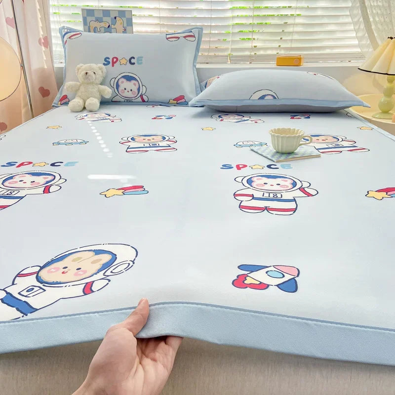 Afralia™ Summer Cartoon Printed Silky Bed Mat Set - Soft Skin-Friendly Cushion Mattresses