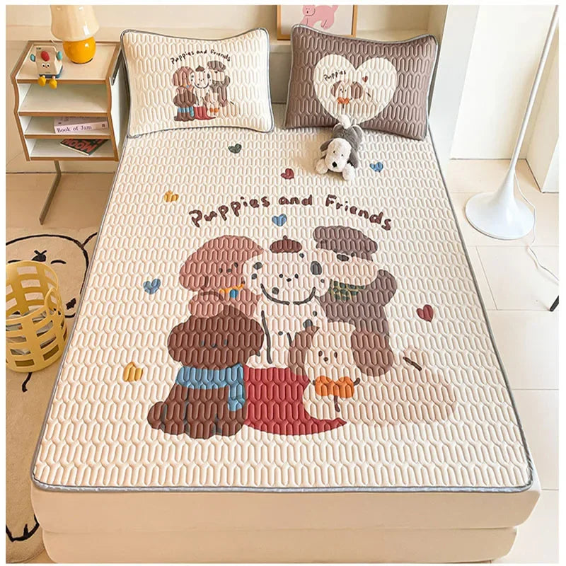 Afralia™ Cartoon Pattern Latex Mattress Set for Home, 3-Layer Rebound Soft Breathable Bed Sheets