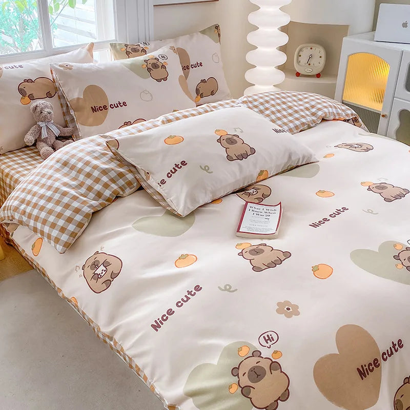 Afralia™ Cute Printed Cotton Duvet Cover for Double Queen Bed - Cozy & Non-Fading