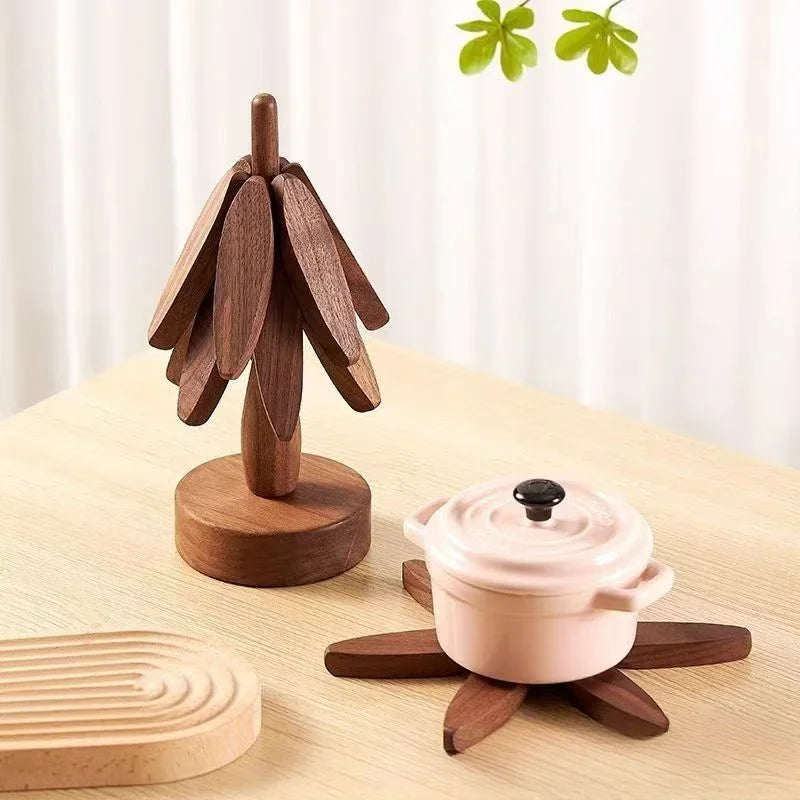 Afralia™ Wooden Trivets Tree Design Stand Heat Resistant Coaster Placemats Pot Mat