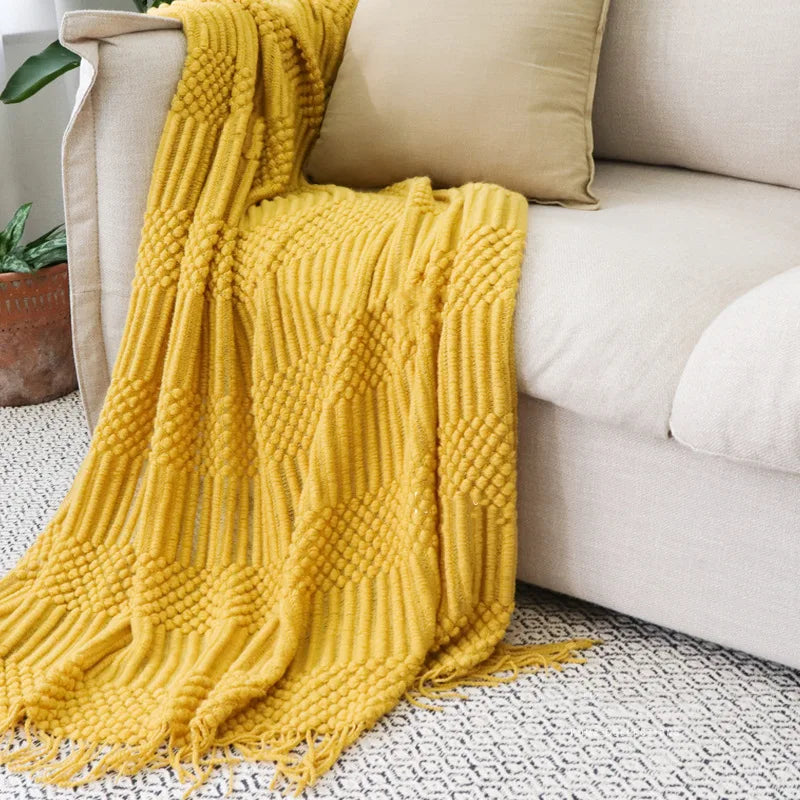 Afralia™ Chunky Knit Blanket with Tassels - Oversized Farmhouse Throw Bedspread