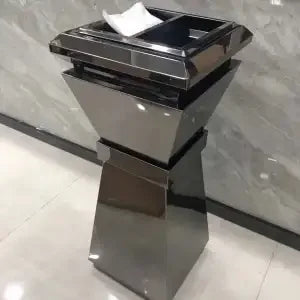 Afralia™ Luxury Steel Waste Bins with Ashtray for Hotel Lobby, Elevator Entrance, and Shopping Mall